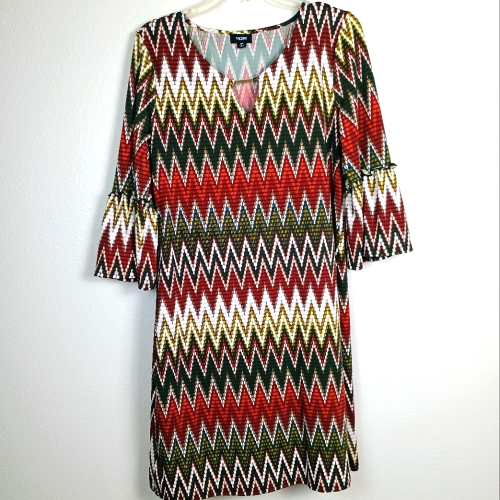Tacera Round neckline Retro Shift Dress with Bell Sleeves - Medium